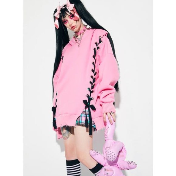 HEARTS N HELLIONS LACE UP HOODIE - Picture 2 of 3